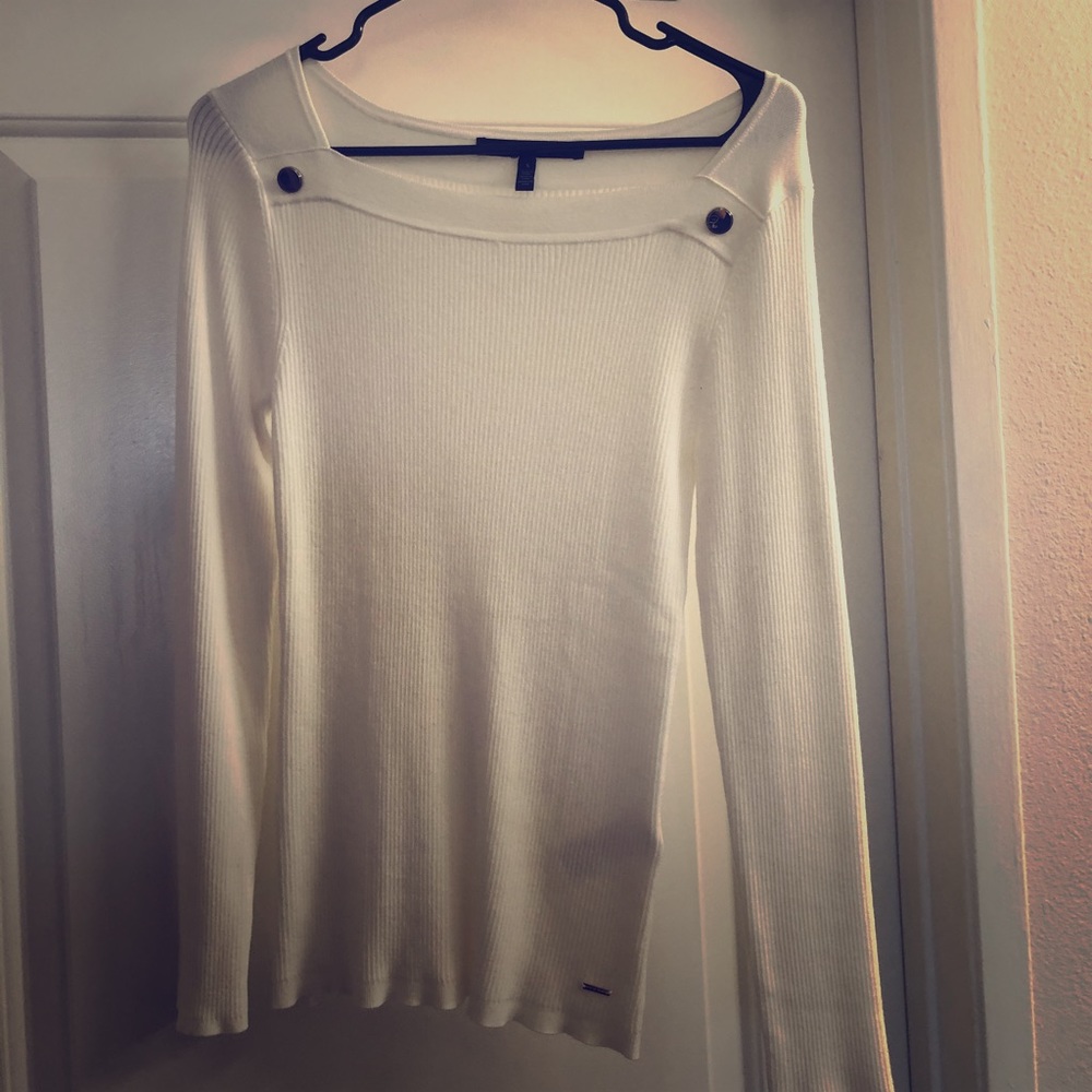 WHBM white sweater w/silver buttons